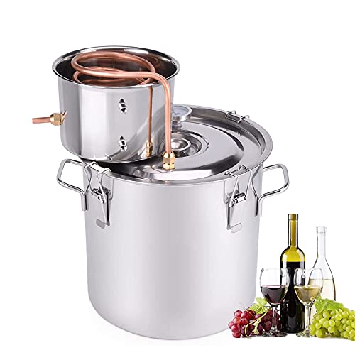 Moonshine Still - Kit de destilador de Alcohol y Agua de Acero Inoxidable, Caldera de Bebidas espirituosas, Tubo de Cobre, termómetro Incorporado para elaboración casera y Bricolaje, 8 L