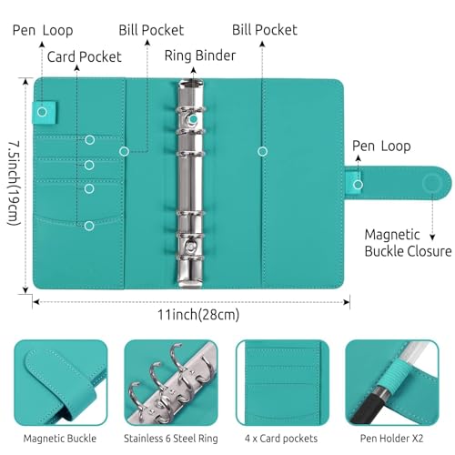 Image of SKYDUE Budget Binder, Money Saving Binder with Zipper Envelopes, Cash Envelopes and Expense Budget Sheets for Budgeting (Turquoise)