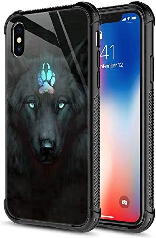 CARLOCA iPhone Xs Case,Spiritual Wolf Black iPhone X Cases for Girls Boys,Graphic Design Shockproof Anti-Scratch Hard Back Case for Apple iPhone X/XS