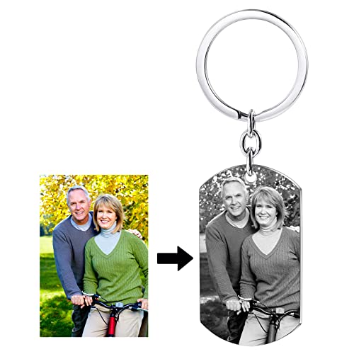 Aipnis Personalized Custom Photo Keychains Engraved Stainless Steel Message Pendant Customized Birthday Gift - Keyring (Silver) #TOP2