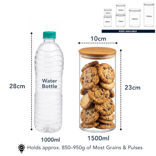Image of Round Borosilicate Glass Jar with Bamboo Lid, 1500ml (Pack of 6)