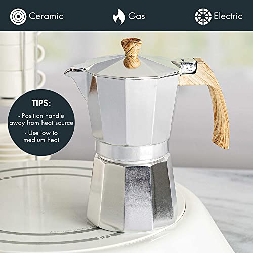 Image of Primula Aluminum Stove Top Espresso Coffee Maker, Percolator Coffee Pot for Moka, Cuban Coffee, Cappuccino, Latte and more, Perfect for Camping, 6 Cup, Polished