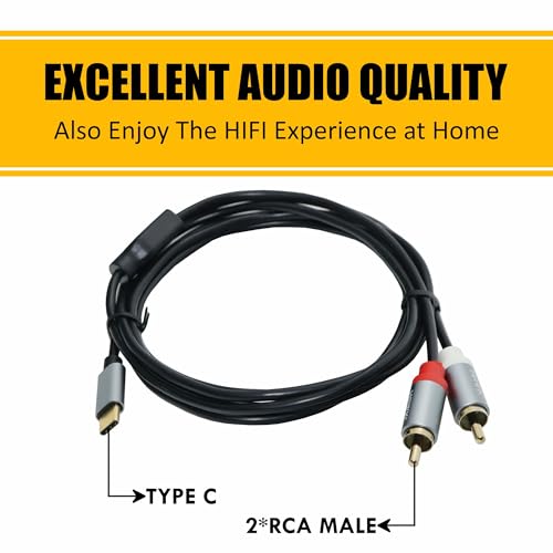 Image of Y Cable Type C to Dual RCA Male Cable compatible with smartphone, laptops or devices with Type C connectivity, 1.8 Meter, Black