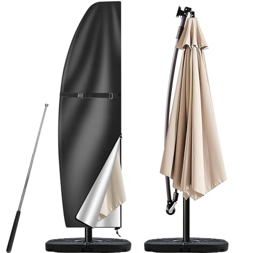 Teynewer Parasol Cover Waterproof Garden Cantilever Umbrella Cover with 210D Oxford Fabric Telescopic Rod and Zipper Fit for 1 to 3 m Banana Patio Umbrellas Windproof & Anti-UV - 205x25x57/48cm