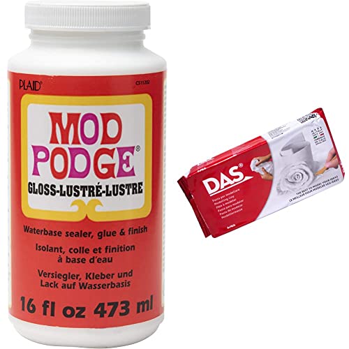 Mod Podge Gloss Waterbase Sealer, Glue and Finish,16 oz & DAS White 1 kg Air Hardening Modelling Clay, Non Bake, Ready To Use, Suitable for All Ages, Ideal for Professionals & Hobbyists