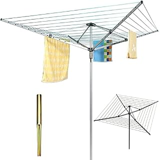 BPIL Heavy Duty 4 Arm Outdoor Rotary Clothes 50 Airer/Dryer Washing Line with Metal Ground Spike or socket and Waterproof Protective Cover Included Outdoor Laundry Washing Line