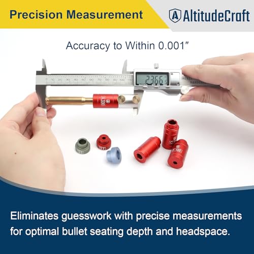 AltitudeCraft Bullet and Headspace Gauge Comparator Kit with 14 Inserts and 6 Bushings, Reloading Supplies and Equipment and Ammo Reloading Tool with Tin Box, Anodized Aluminum
