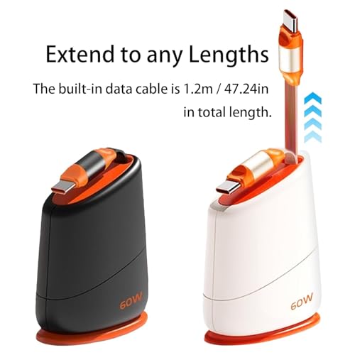 Image of 120W Retractable USB-C Cable | Tangle-Free Single Pull Desktop Design 1.2m | Fast PD Charging for Samsung, OnePlus, MacBook & Laptops | Black