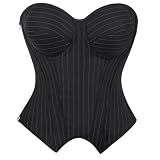 VEENDEO Women's Steampunk Gothic Elegant Strapless Lace Up Corset Bustier Bra Lingerie Side Zipper Burlesque Vintage
