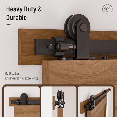 Image of CCJH 7FT Sliding Barn Door Hardware Kit, Heavy Duty, Smoothly and Silently, Easy to Install, Fit 42 inch Width Single Door Panel, T-Shaped Style Black