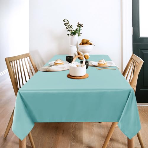 Image of sancua 2 Pack Turquoise Tablecloth 60 x 102 Inch, Rectangle Table Cloth for 6 Feet Tables - Stain and Wrinkle Resistant Washable Polyester Table Cover for Dining Tables, Buffet Parties and Camping