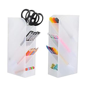 2 PCS Desk Organizer, Pencil Holder with 8 Compartments Pen Organizer for Home School Office Desk Supplies Accessories – Translucent White