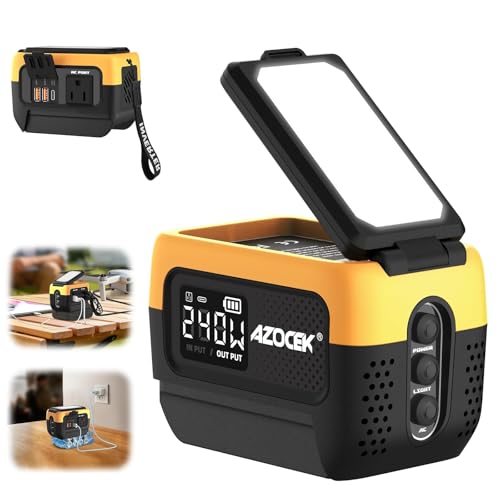 Azocek 240W Power Inverter Pure Sine Wave Compatible with Dewalt 20V Battery (No Battery) 7A Fast Charger Portable Power Station with 120V AC Outlets USB-C (140W) 2 QC USB Ports(18W) 600LM LED