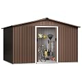 Zstar 12 x 10 FT Outdoor Storage Shed, Waterproof Storage House with Sloping Roof & Lockable Doors, Steel Utility Tool Shed, Large Metal Tool Sheds for Backyard Garden Patio Lawn, Brown