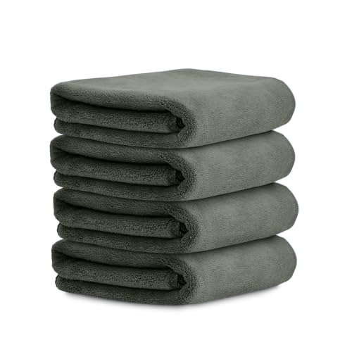 Image of HOUSSE Microfiber Face Towels | Ultra Absorbent, Odour-Free, Quick Dry 450 GSM Face Towel for Home, Gym, Travel, Running and Personal Use | 30x30 cm | Set of 4 in One Colour (Dusty Olive, Pack of 4)