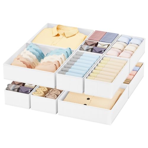 Homsorout Drawer Organisers Foldable Drawer Dividers - 10 Pack Fabric Clothes Wardrobe Storage Boxes Drawer Dividers Cubes for Baby Clothing, Socks, Underwear, Ties, Bedroom - White