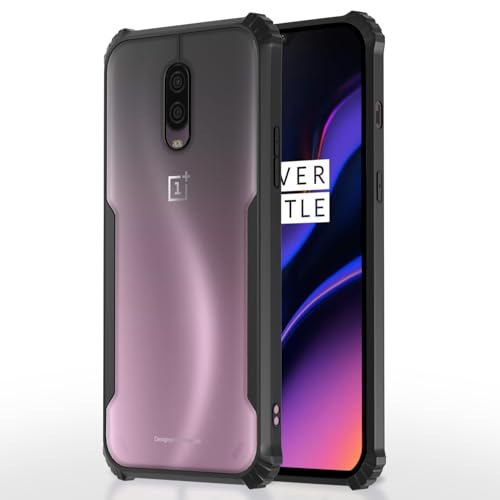 Image of Outlouders Back Cover for OnePlus 6T / Oneplus 7 | Ultra Hybrid Transparent | Full Camera Protection | Raised Edge | Crystal Clear Bumper Case (Black)