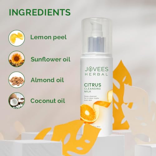 Image of Jovees Herbal Citrus Cleansing Milk For soft, Clean & Healthy skin with Lemon Peel, Almond & Coconut Oil | Gentler Cleanser For Make-up and Dirt Keeps your skin toned | For Normal to Dry Skin- 200ml