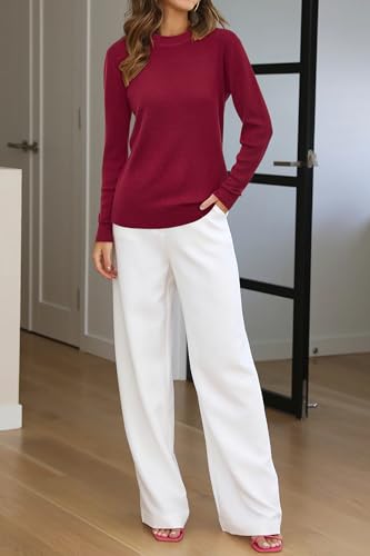 Image of Arach&Cloz Women's Wool Blend Classic Crew Neck Casual Fall Sweaters