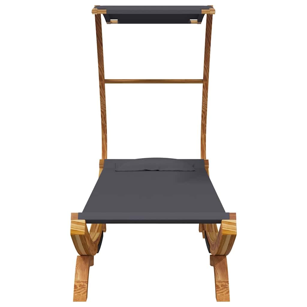Lettino da giardino con tetto, in legno massello, 100 x 190 x 134 cm, antracite, lettino da giardino con protezione solare, isola sdraio per terrazza, balcone, isola relax, resistente alle