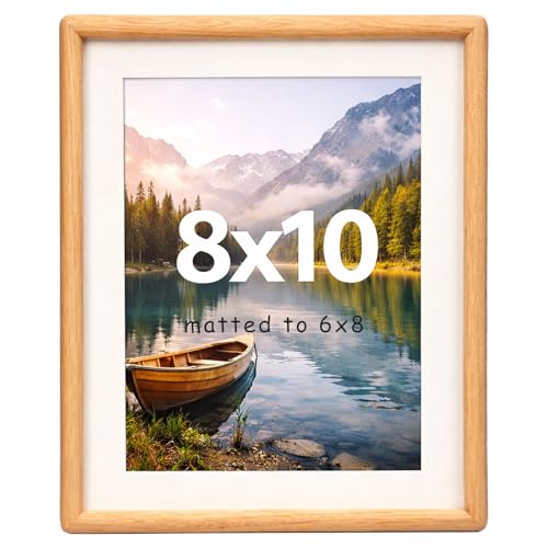 8x10 Teak Wood Picture Frame, Solid Wood Frame with Mat for 6x8 Rustic