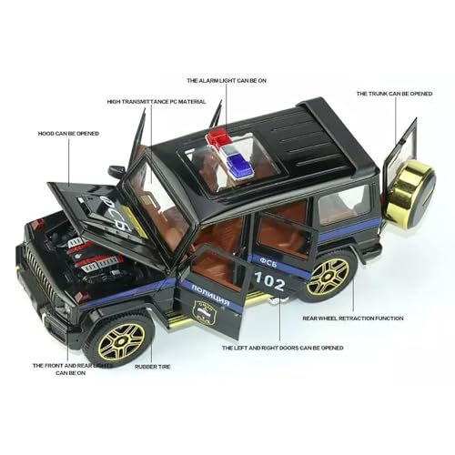 Image of 1:24 Scale G Wagon Jeep Police Toy Car Diecast Metal Police Car for Kids Die Cast Toy Car Sound Light Pull Back, Multicolor