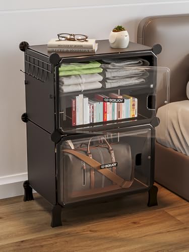 BOXJOY 4 Shelf Black Bedside Table with Storage for Bedroom, Side...