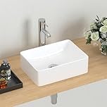 J-FAMILY Modern Bathroom Small Vessel Sink Above Counter Porcelain Ceramic Rectangular Wash Basin Lavatory Wash Hand Basin,370 x 270 x 115mm