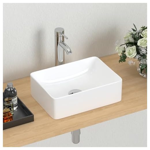 J-FAMILY 14.5'' x 10.6'' Bathroom Small Vessel Sink Above Counter White Porcelain Ceramic Sink Bowl Rectangular Small Vanity Sink Lavatory Wash Hand Basin