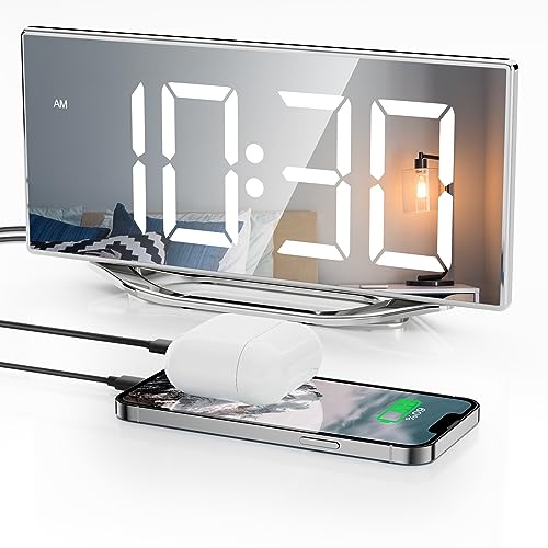 Image of Digital Clock for Living Room, Slim LED Mirror Digital Alarm Clock with 2 USB Ports, Dual Alarms, 12 /24H, Large Display with Diming Mode, Modern Electronic Clock for Bedroom Home Office Desk Decor