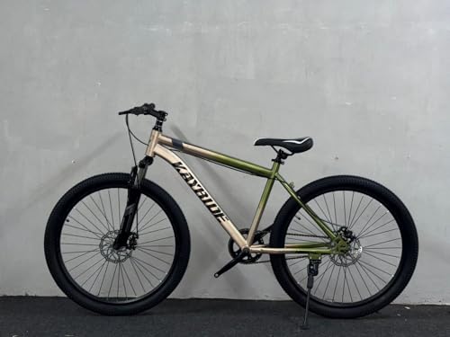 Image of Single Speed 26T Mountain Bicycle for Adults (18 Inch Steel Frame, Dual Disc Brakes, Alloy Rims, 26x2.40 Wide Tyres, Front Suspension, Mudguards & Side Stand, Unisex City & Trail MTB, Golden)
