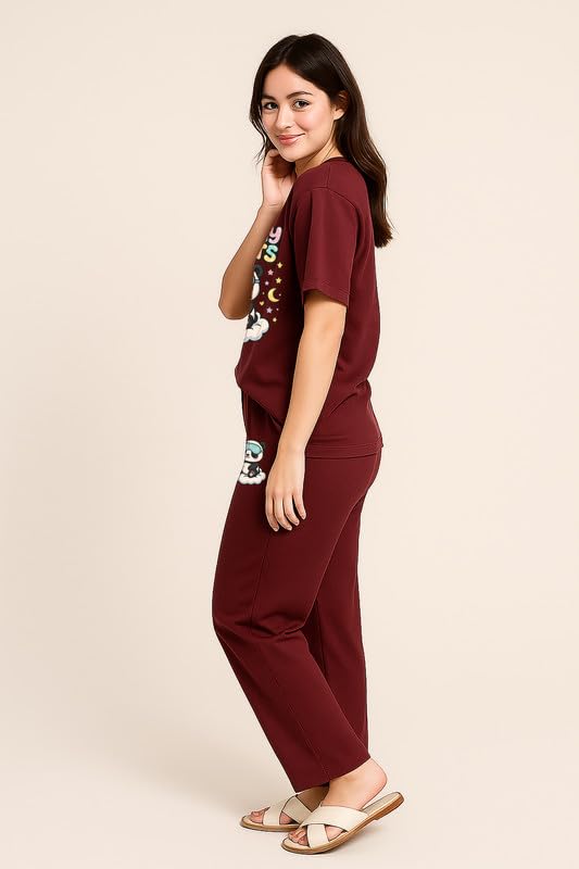 Image of My Swag Womens Cotton Night Suit | T-Shirt and Lower | Summer and Winter Sleepwear