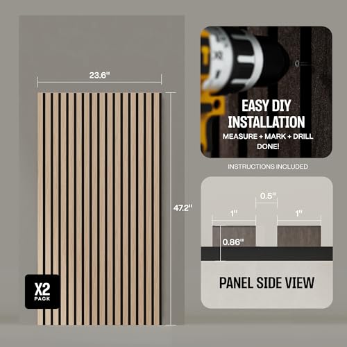 Image of 2-Pack Wood Panels for Wall - Acoustic Wood Slat Wall Panels, Soundproof Wooden Paneling for Interior Decor