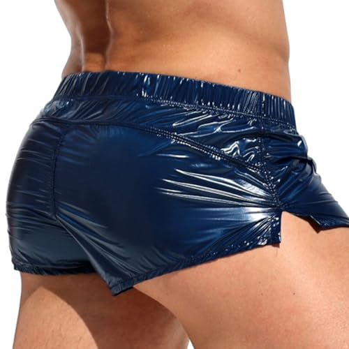 Men's Shiny Metallic Holographic Low Rise Boxer Shorts Swim Trunks Swimwear with Pockets2