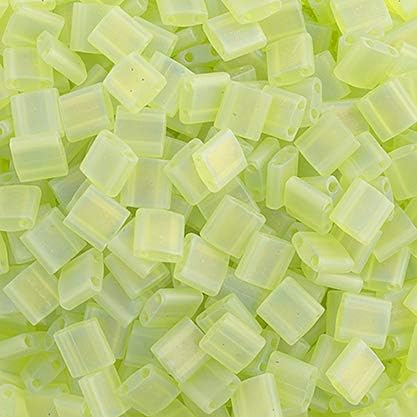 Miyuki TILA Beads 5x5mm 2 Hole TL0143FR Chartreuse Transparent AB Matte 250Gms Bulk Bag of Japanese Glass Beads
