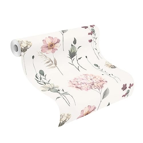 Rasch Wallpaper 300642 - White Non-Woven Wallpaper with Colourful Flowers and Flowers in Watercolour Look - 10.05 m x 0.53 m (L x W) - Image 2