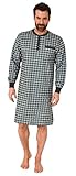 NORMANN-Wäschefabrik Herren Nachthemd mit Bündchen in edler Karo Optik - auch in Übergrössen - 212 110 90 502, Farbe:dunkelgrau, Größe:68/70