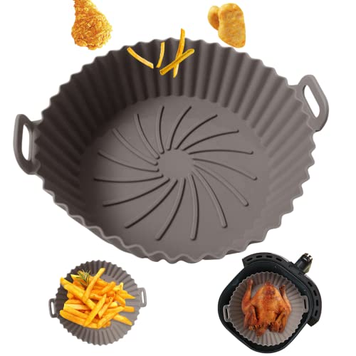 HASTHIP® Air Fryer Silicone Liners, 7.9inch Air Fryer Silicone Baking Tray, Non-Stick Silicone Pot Liner, Air Fryer Accessories, Reusable Airfryer Basket Liners, Bottom 2mm Thickness, 1Pcs (Grey)