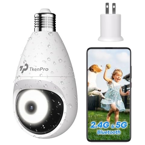TKENPRO 3K Light Bulb Security Camera Wireless Outdoor, IP65 Waterproof Security Camera Indoor with 5G&2.4G, Full-Color Night Vision, 5MP Security Camera Cover