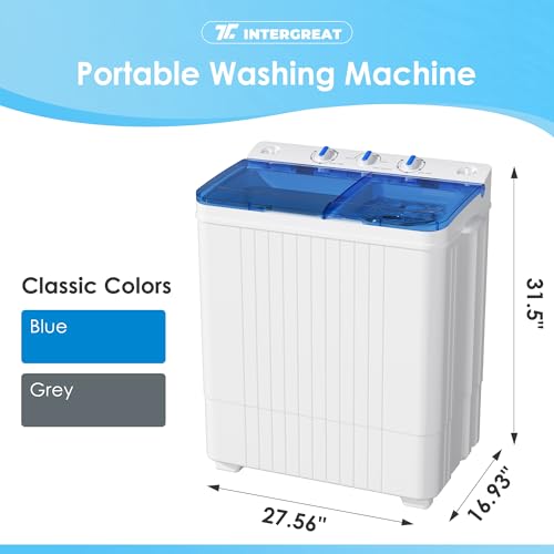 Image of INTERGREAT Portable Washing Machine, 28lbs Compact Twin Tub Washer (18lbs) and Dryer (10lbs) Combo with Timer Knobs, Mini Laundry Washer for Apartments, Dorm, RV, Camping, Blue