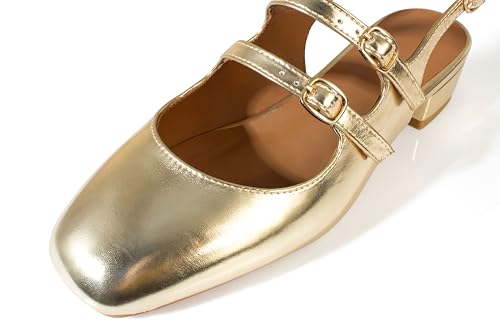 Image of anteikira Women's Round Toe Slingback Flats Closed Toe Double Strap Mary Jane Flats for Women 1 Inch Heel Dress Shoes Low Heel Causal Work Office Pumps for Women Size 5.5-12US