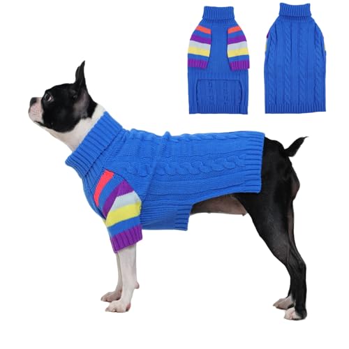 Image of Dog Sweater for Small Dogs, Turtleneck Pullover with Sleeve, Blue M