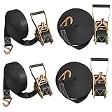 4PACK Ratchet Straps Heavy Duty, 8000 LBS Break Strength Ratchet Strap Tie Down, 2” x 32ft Black Tie-Down Ratcheting Cargo Truck Straps with Durable Double J Hook for for Truck
