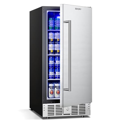 Image of EUHOMY 15 Inch Under Counter Beverage Refrigerator, 127 Can Beverage Fridge with Stainless Steel Door, Beverage Cooler Built-in, Drink Fridge for Soda Beer and Wine