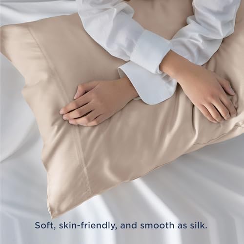 Bedsure Cooling Pillow Cases Standard Size, Rayon Derived from Bamboo Standard Pillowcases Set of 2, Breathable & Silky Soft Cool Bedding Pillow Covers with Envelope Closure, Khaki, 20x26 Inches