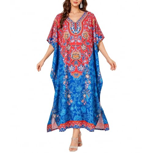 Image of Gypsie Blu Women Plus Size Kaftan Dress Beach Cover Up Maxi Dresses for Women, V-Neck Kimono Sleeve 1X-3X
