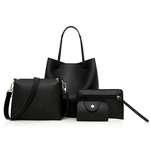 TXVSO Home Femmes Mode Sac à main en cuir Sac à bandoulière Fourre-tout porte-monnaie Messenger Satchel titulaire de la carte, 4pcs / Set, Noir