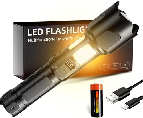 KZK Taschenlampe Led Aufladbar 500000 Lumen, Extrem Hell Zoombare Mit 360° COB Arbeitsleuchte, IP67 Wasserdicht, 7 Modi Starke Campinglampe für...
