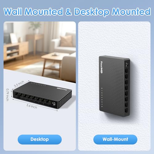 Image of Real HD 2.5Gb Switch, Ethernet Switch 2.5Gb 8 Port Unmanaged, Network Switch for Game Console, NAS, PC, Wireless APs, Plug & Play Fanless, Desktop Wall Mount Network Hub