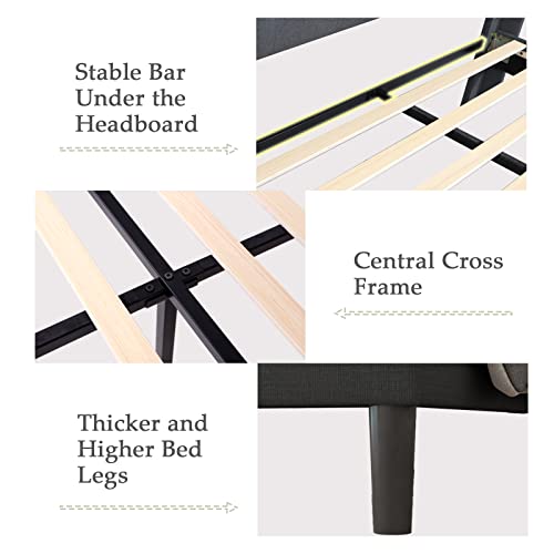 Feonase Full Platform Bed Frame With Wingback Headboard, Geometric Upholstered Heavy Duty Bed Frame With Solid Wood Slats, No Box Spring Needed, Easy Assembly, Noise-Free, Dark Gray #TOP5